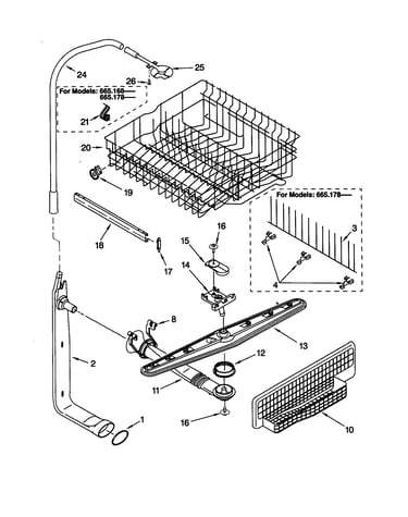 Upper dishrack and water feed