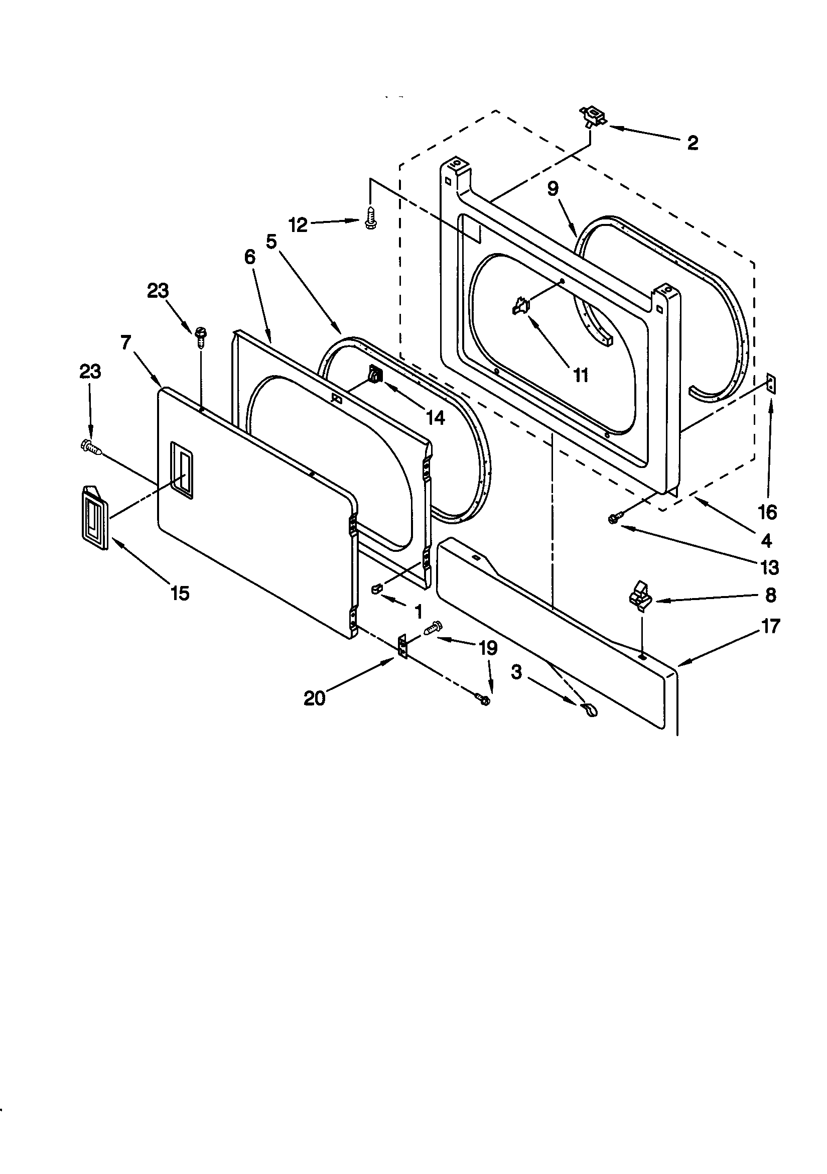 Dryer front panel/door