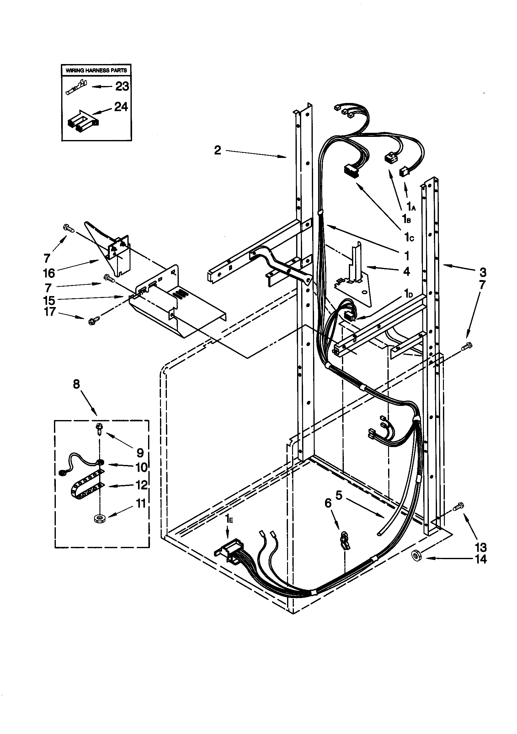 Dryer support/washer harness