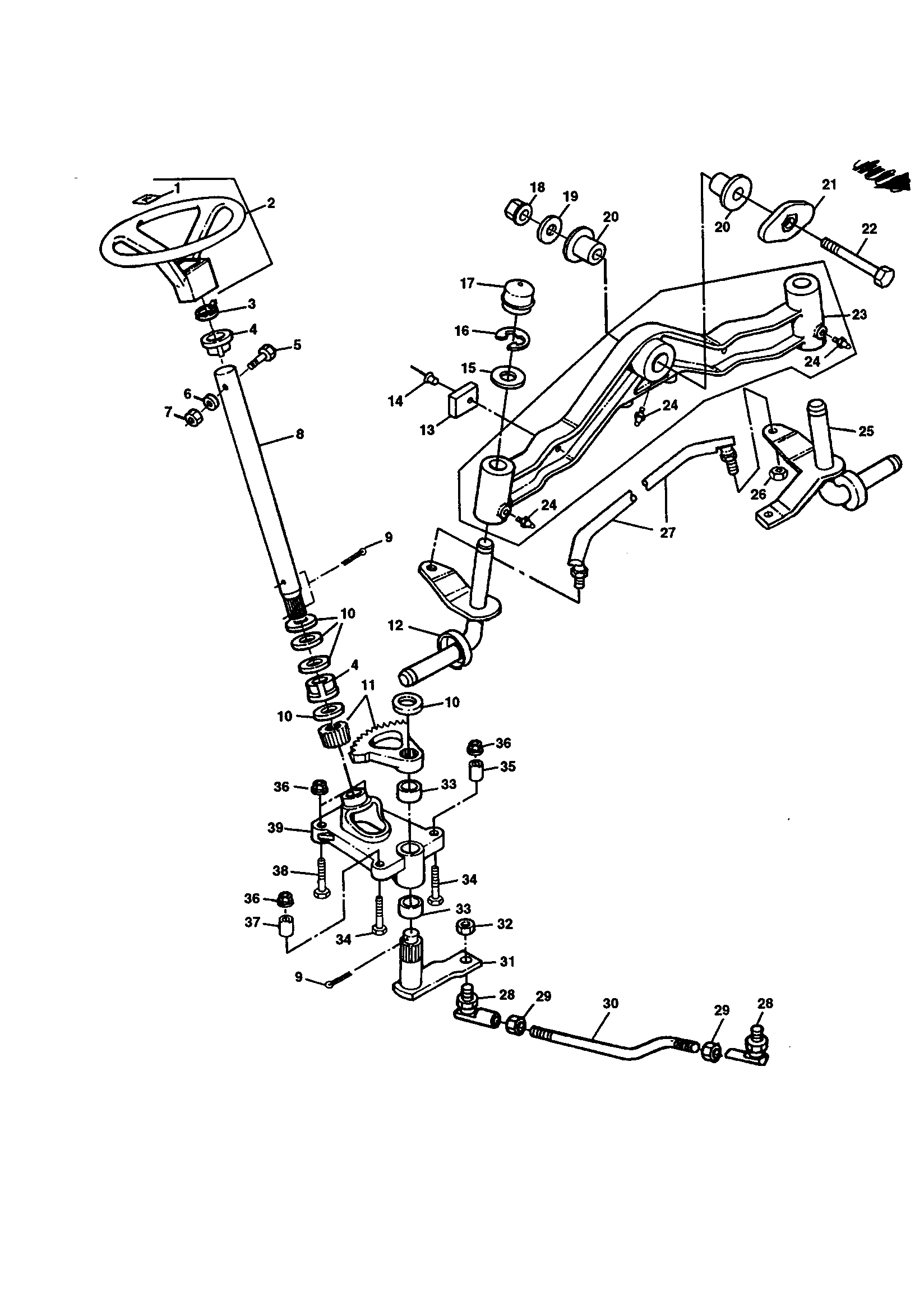 Steering wheel and front axle