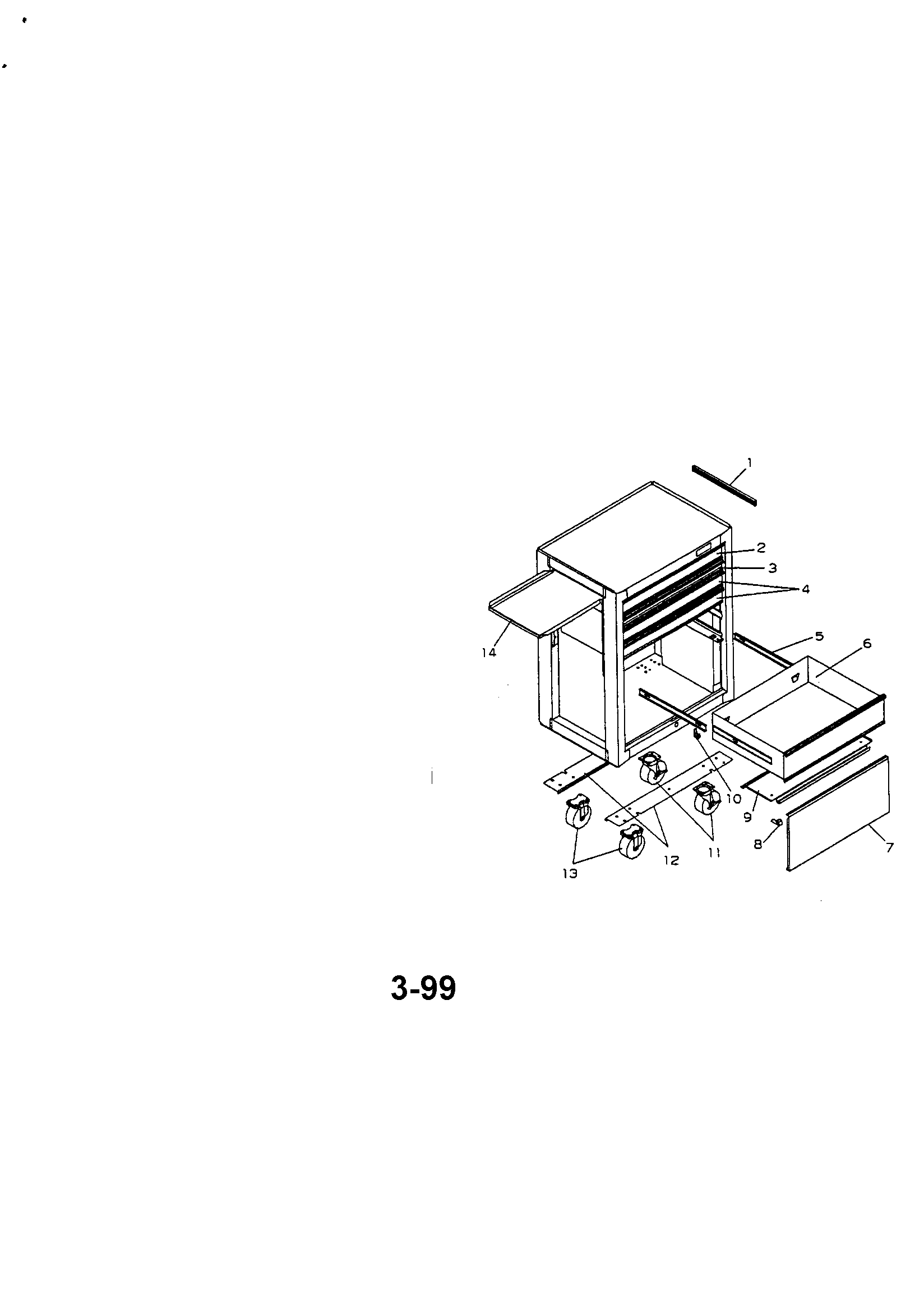 5 drwr pro. roll-away w/panel