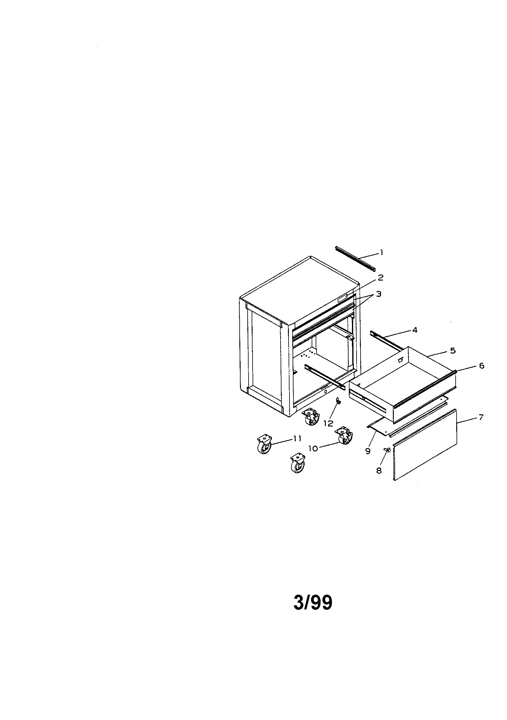 3 drwr pro. roll-away w/panel