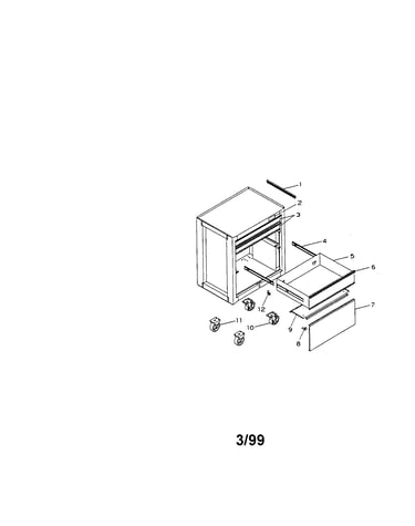 3 drwr pro. roll-away w/panel