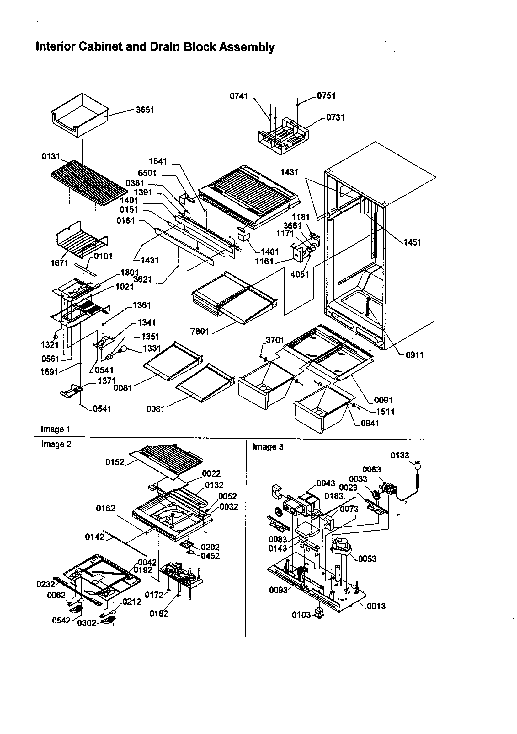 Interior cabinet/drain block assy.