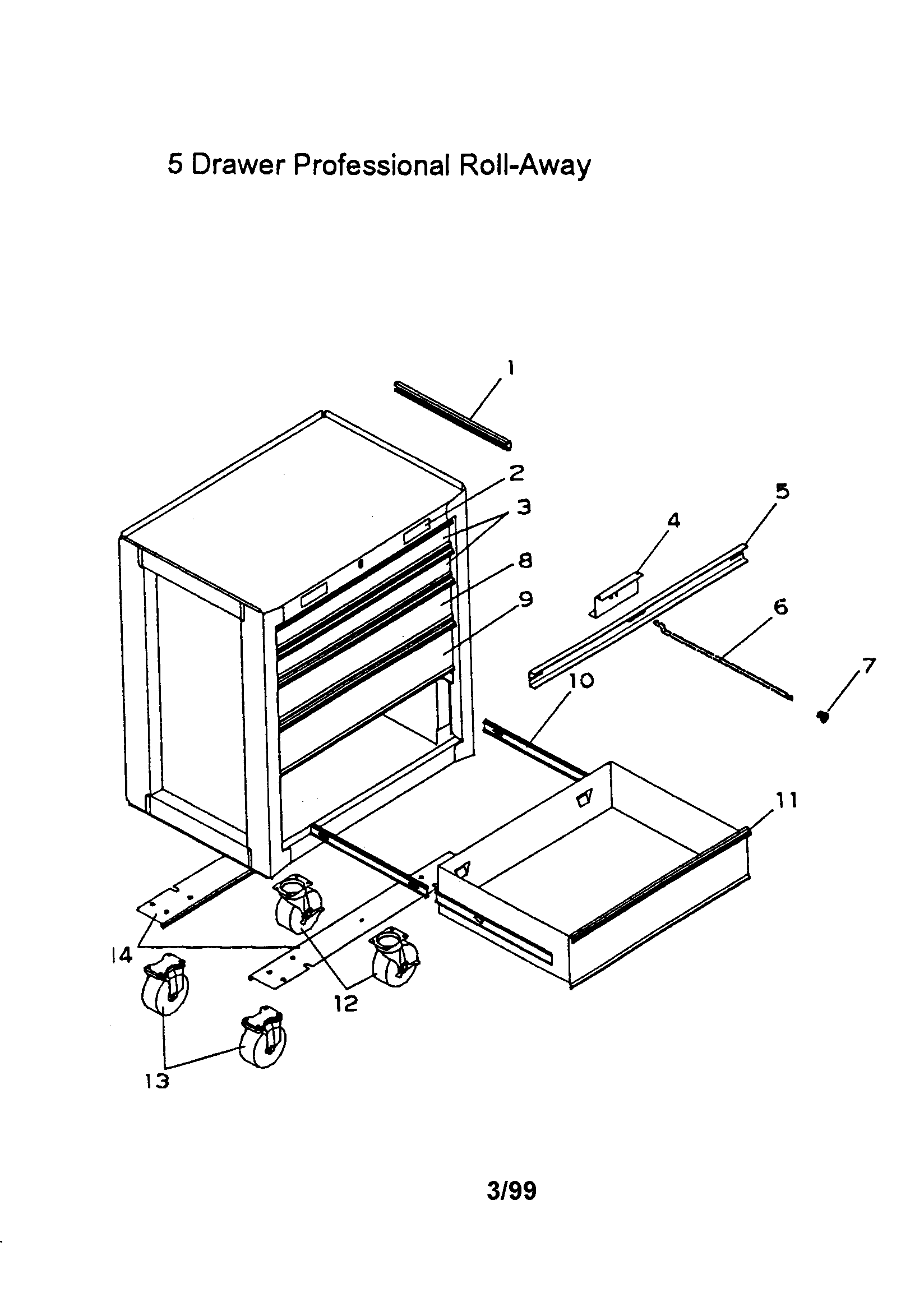 5 drawer professional roll-away