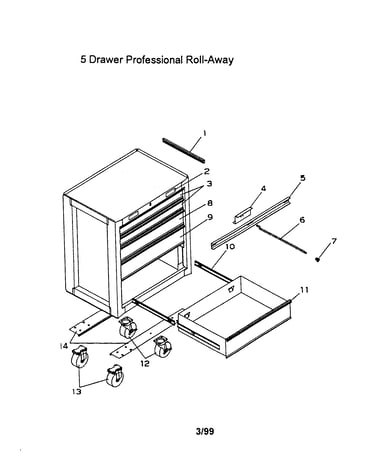 5 drawer professional roll-away