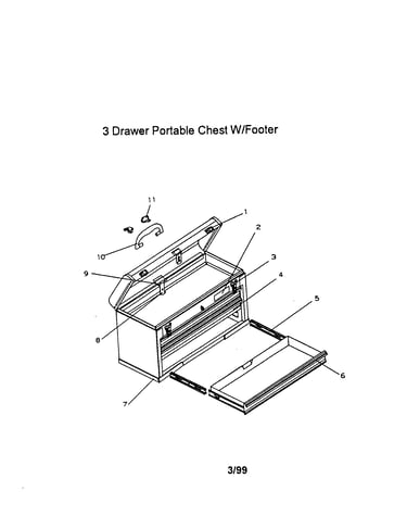 3 drawer portable chest w/footer