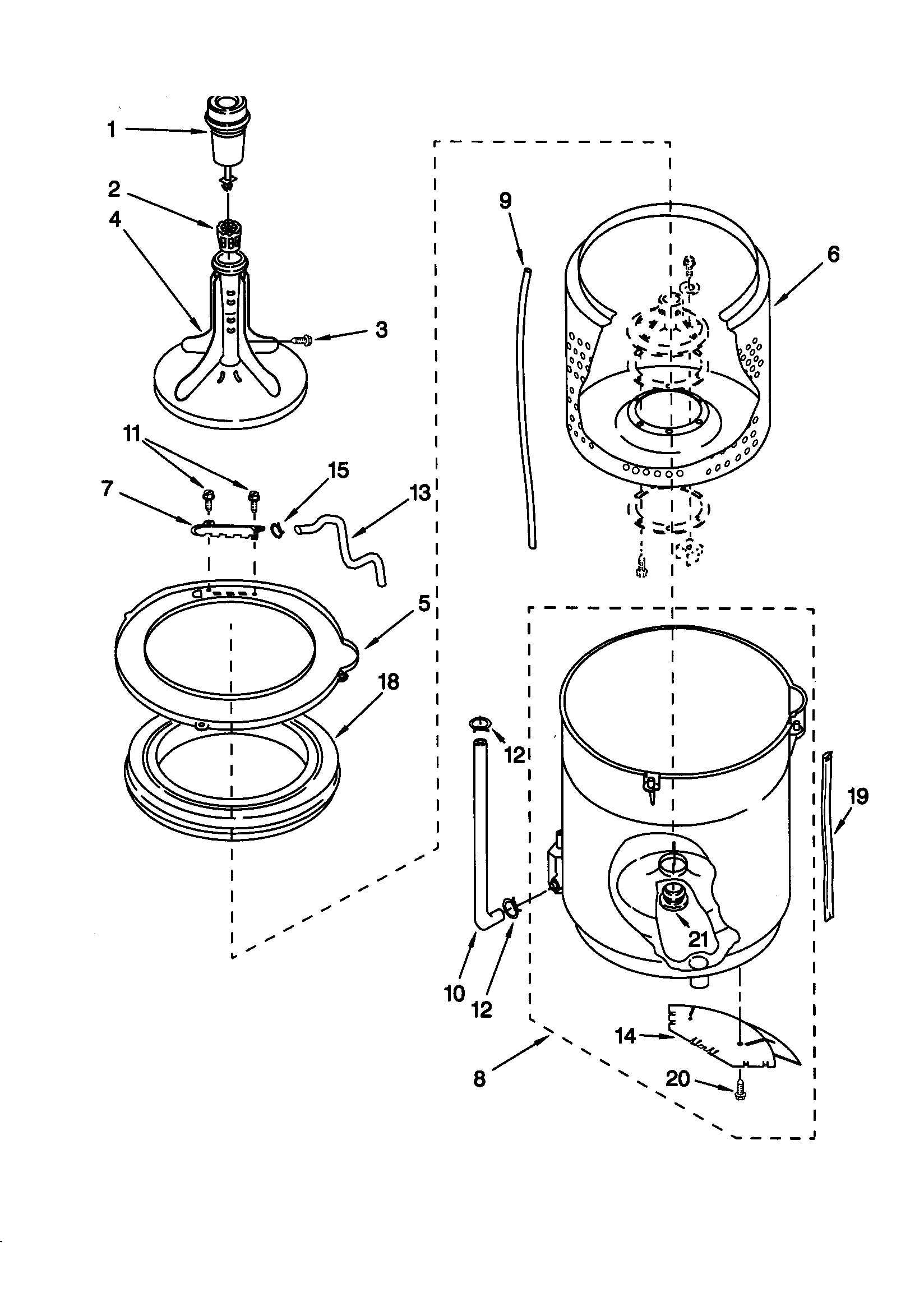 Agitator, basket and tub