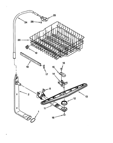 Upper dishrack and water feed
