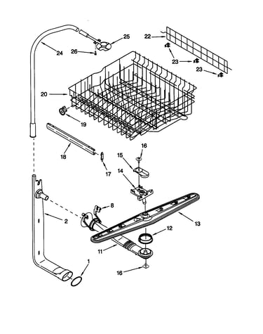 Upper dishrack and water feed
