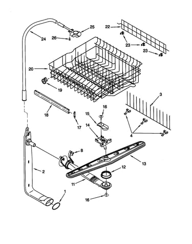 Upper dishrack and water feed