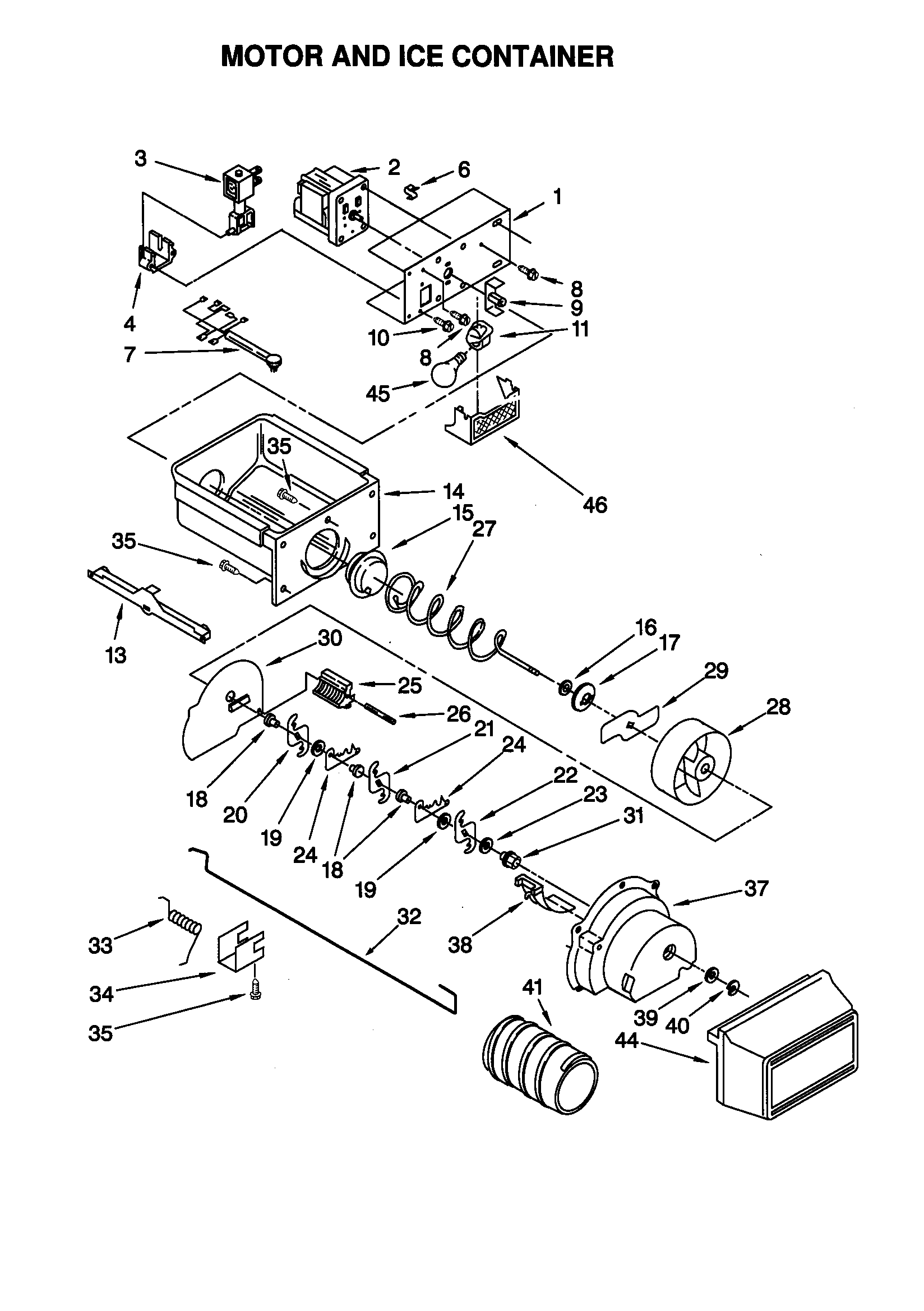 Motor and ice container