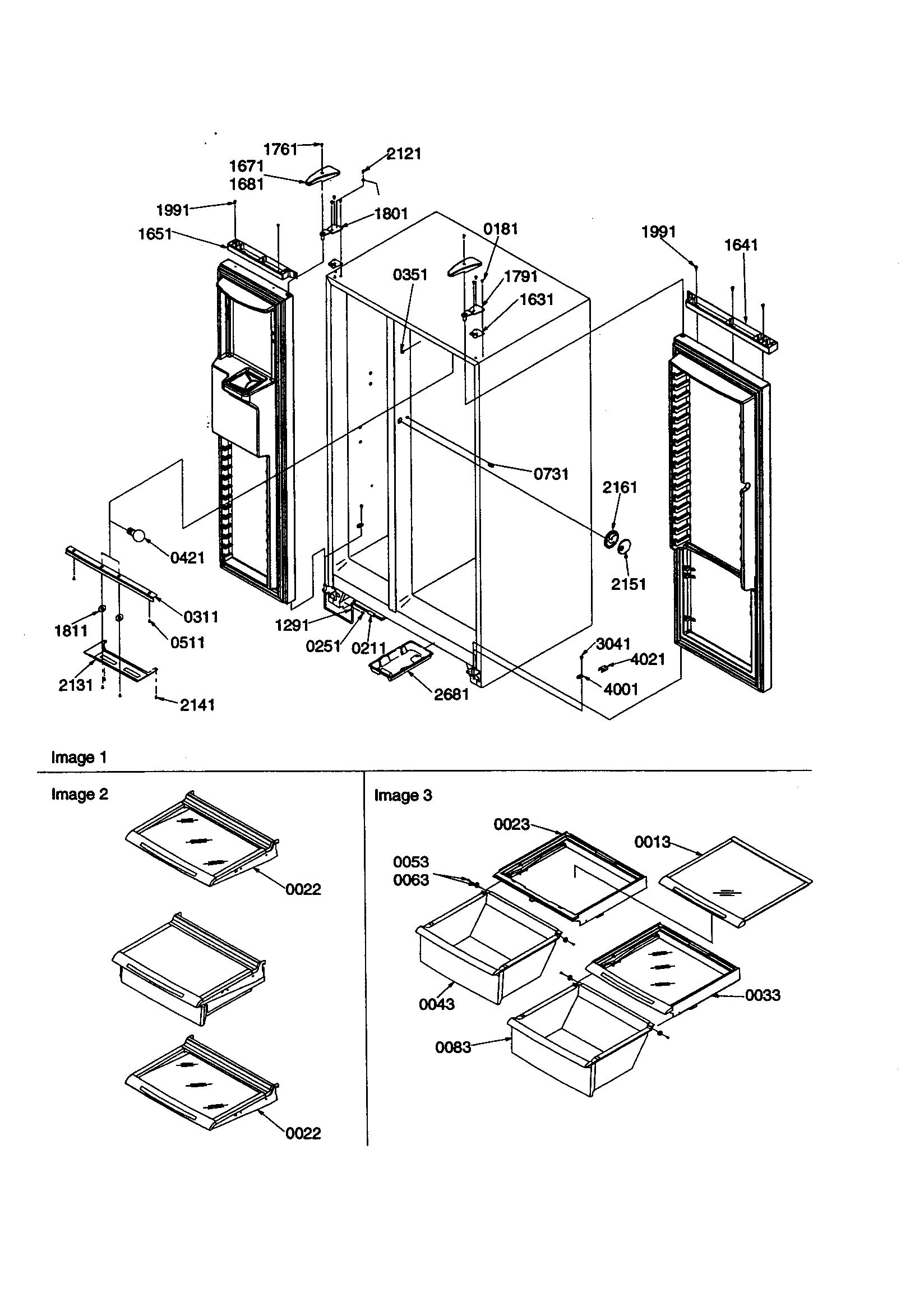 Light/shelves/bottom door closures