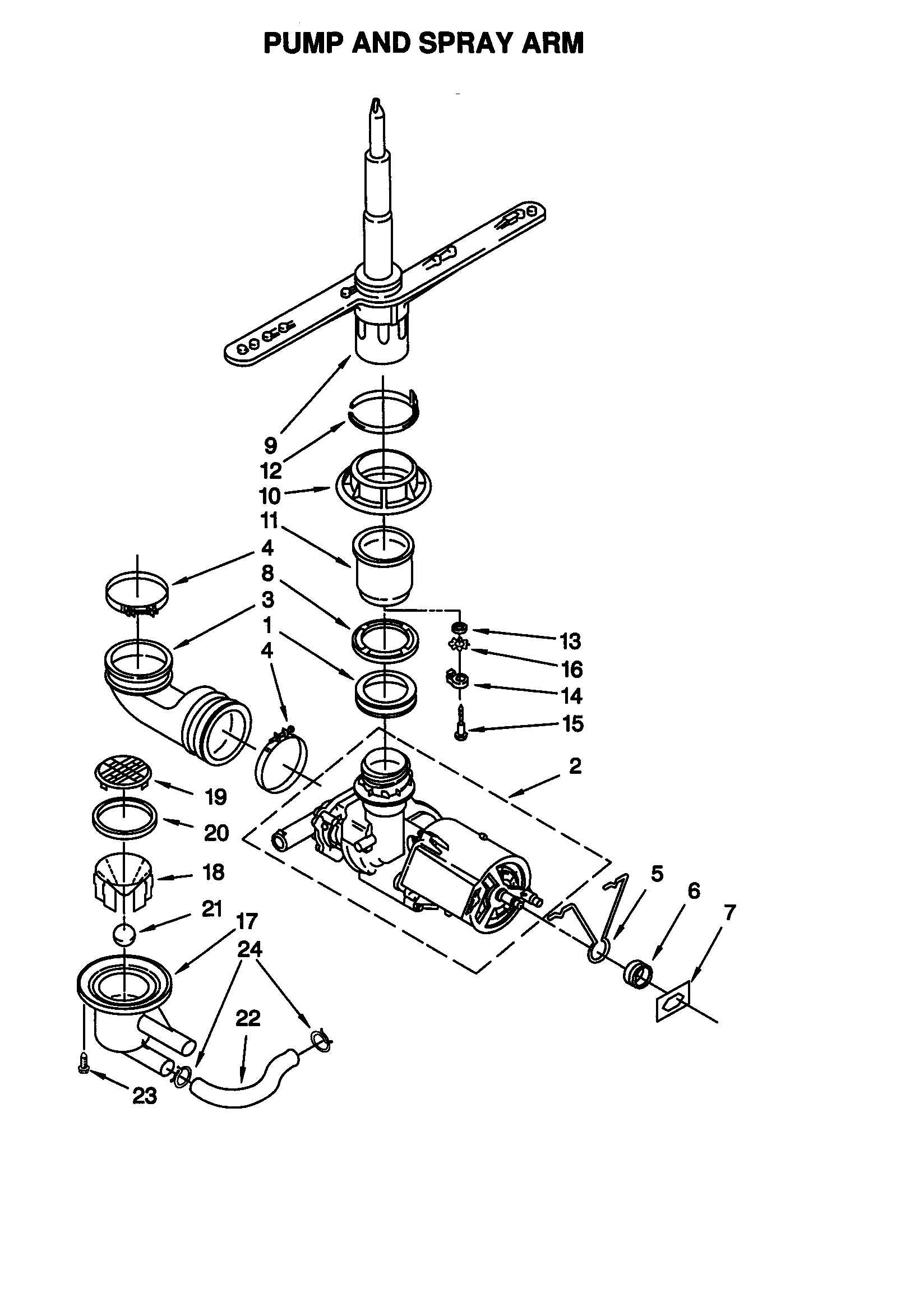 Pump and spray arm