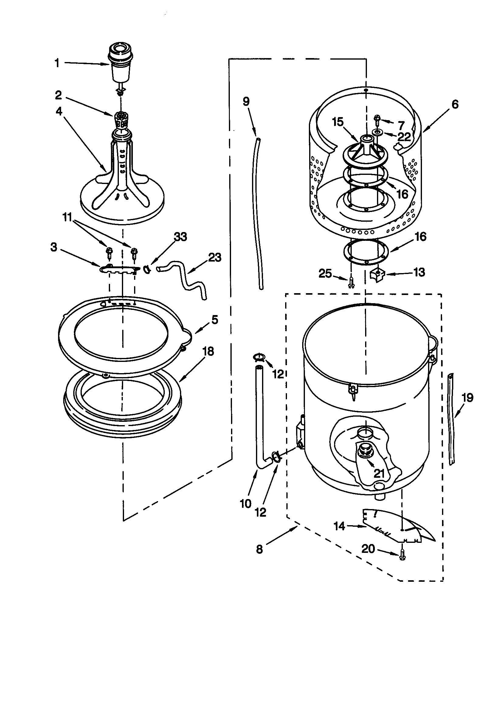 Agitator, basket and tub