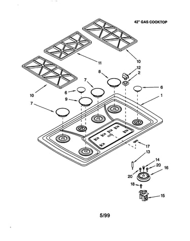 Cooktop, burner and grate