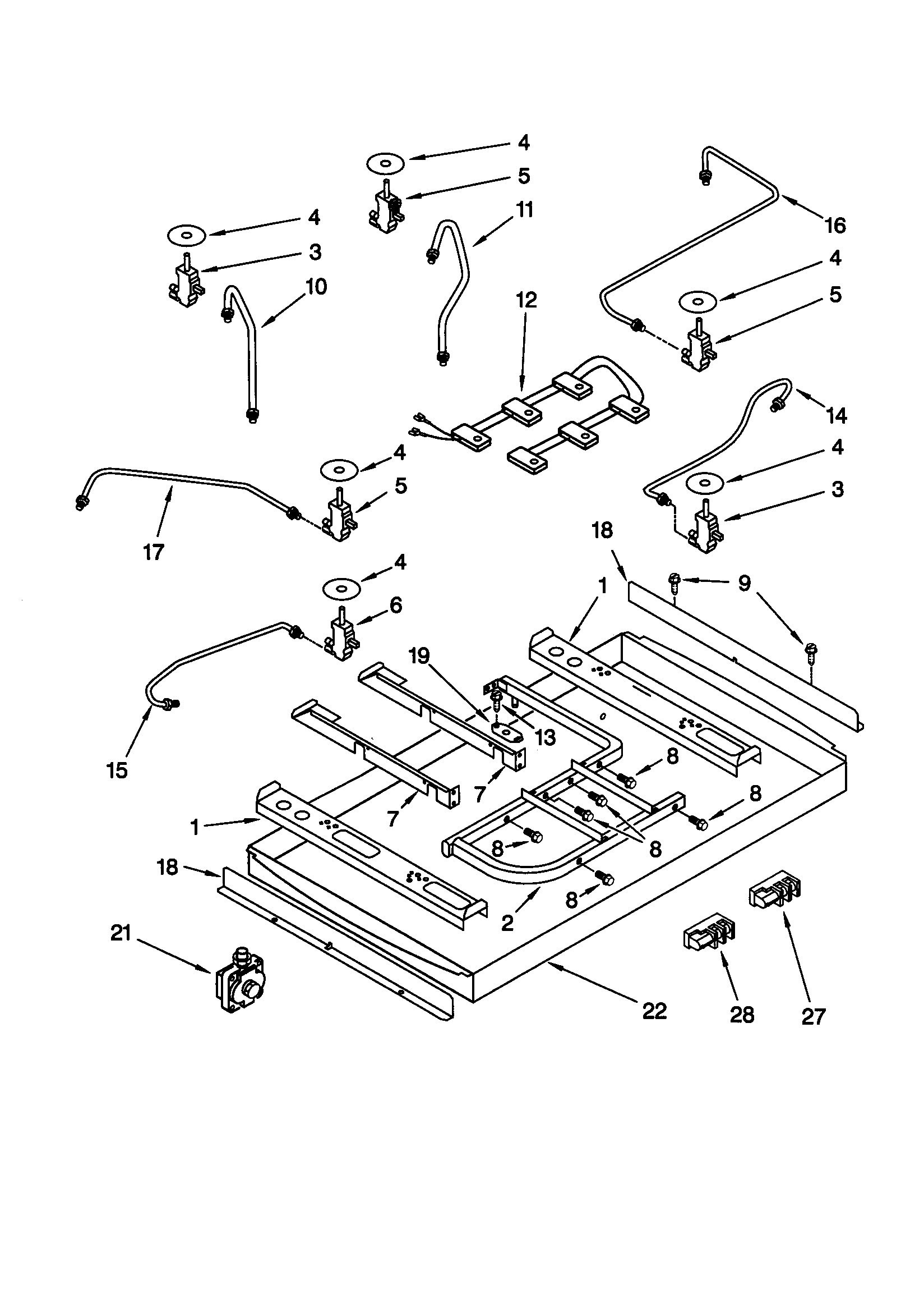 Burner box/gas valves/switches