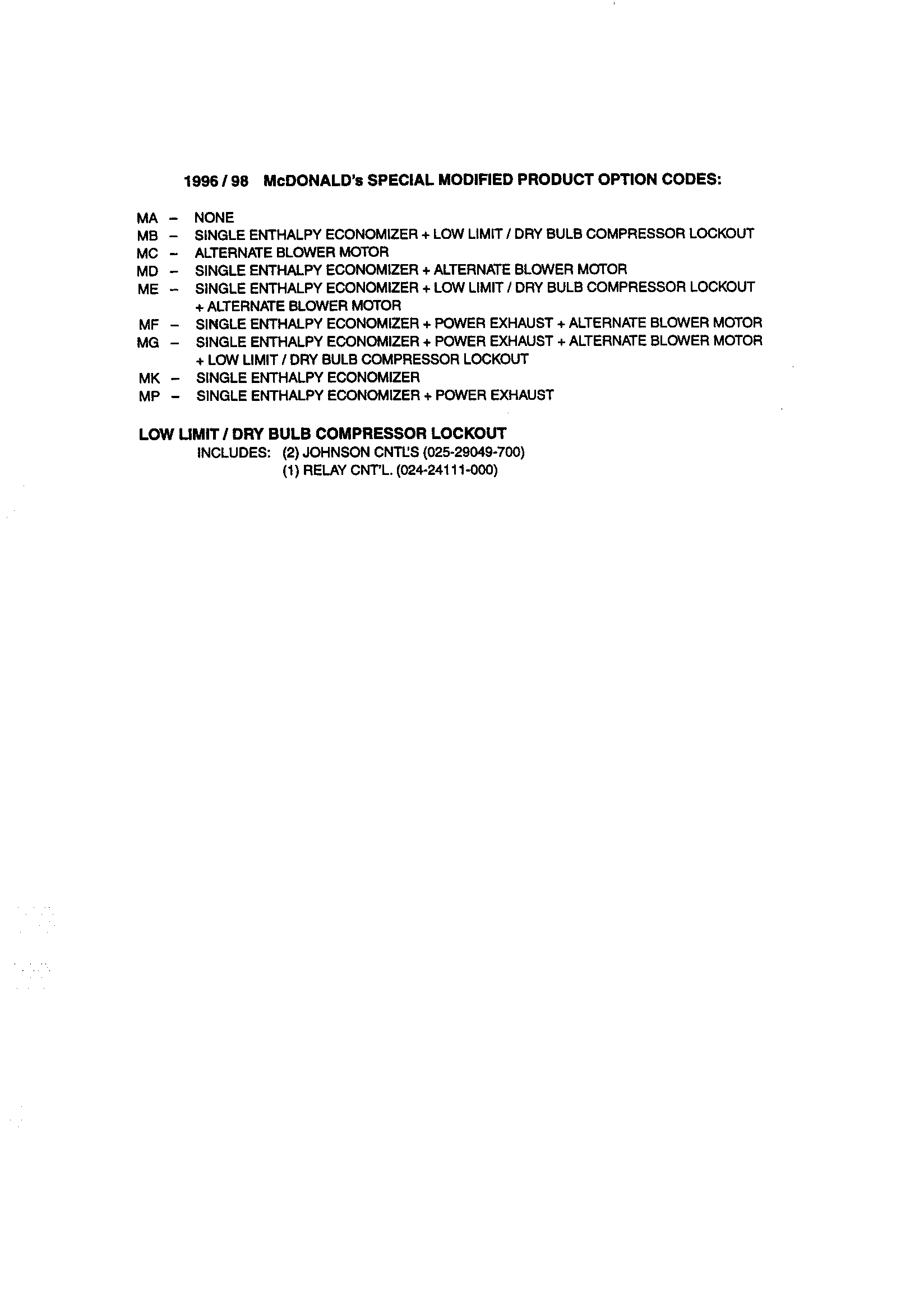 Product option codes