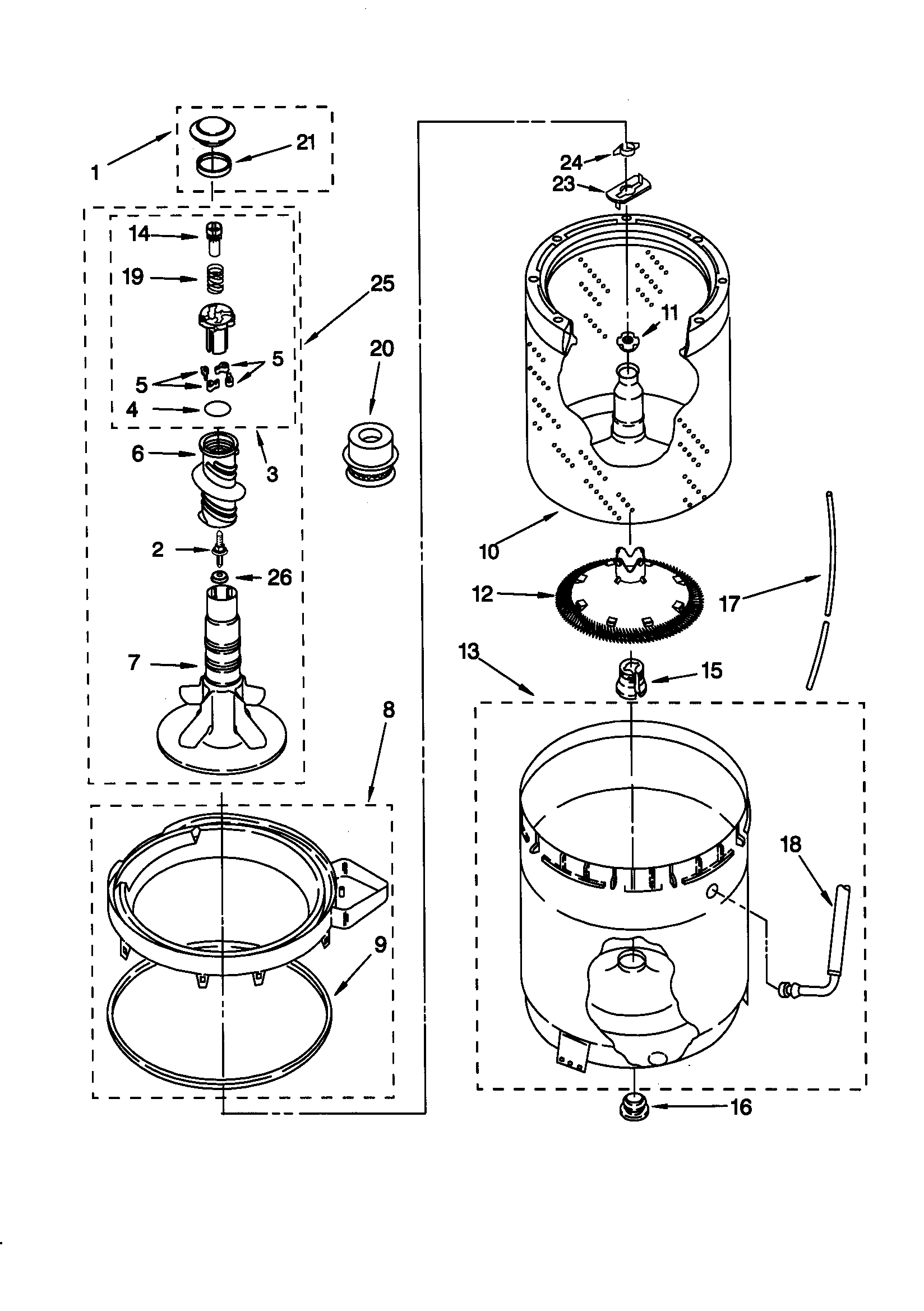 Agitator, basket and tub