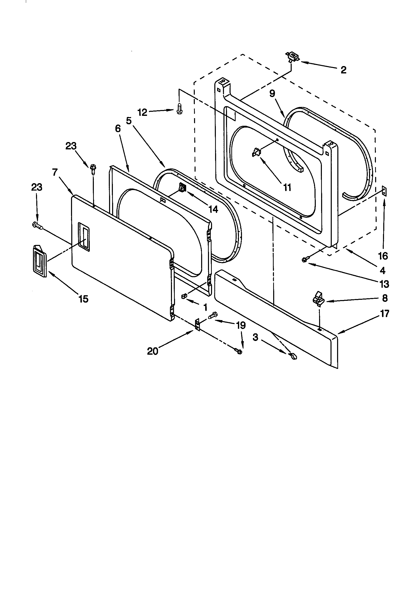 Dryer front panel and door