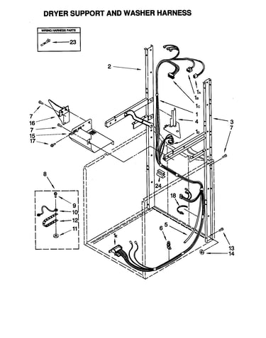 Dryer support and washer harness