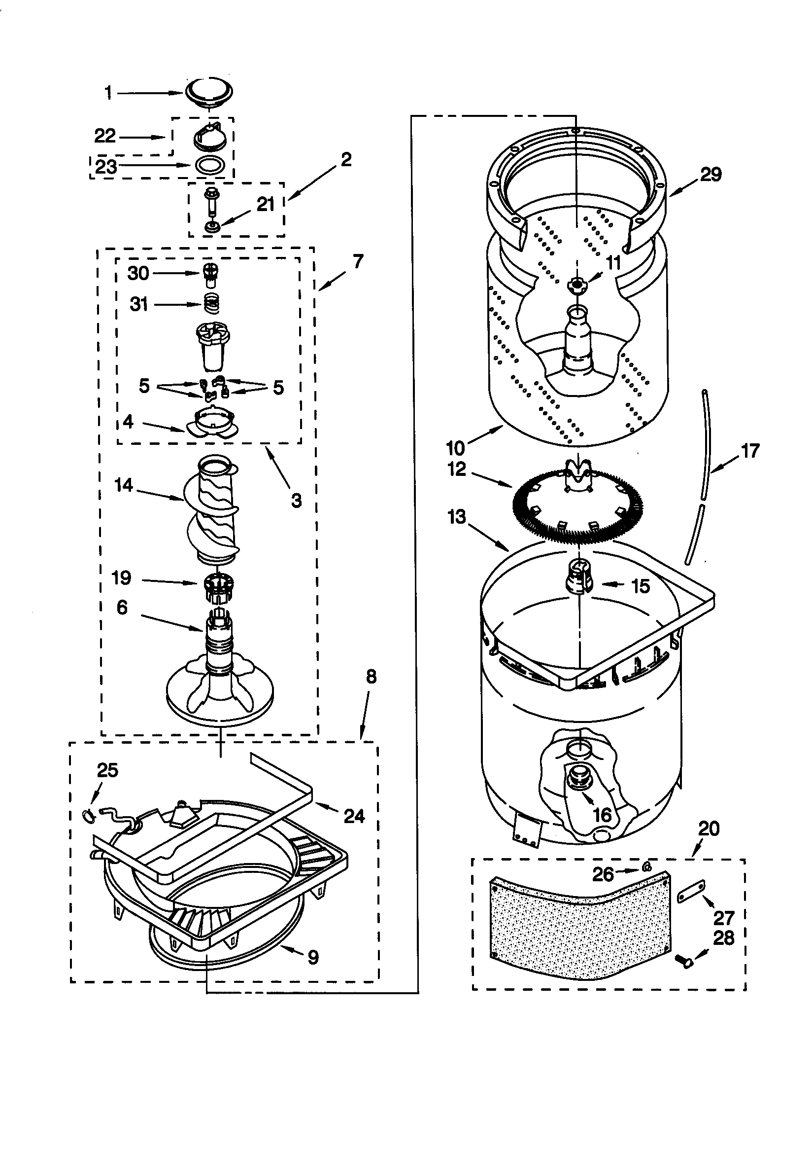 AGITATOR, BASKET AND TUB