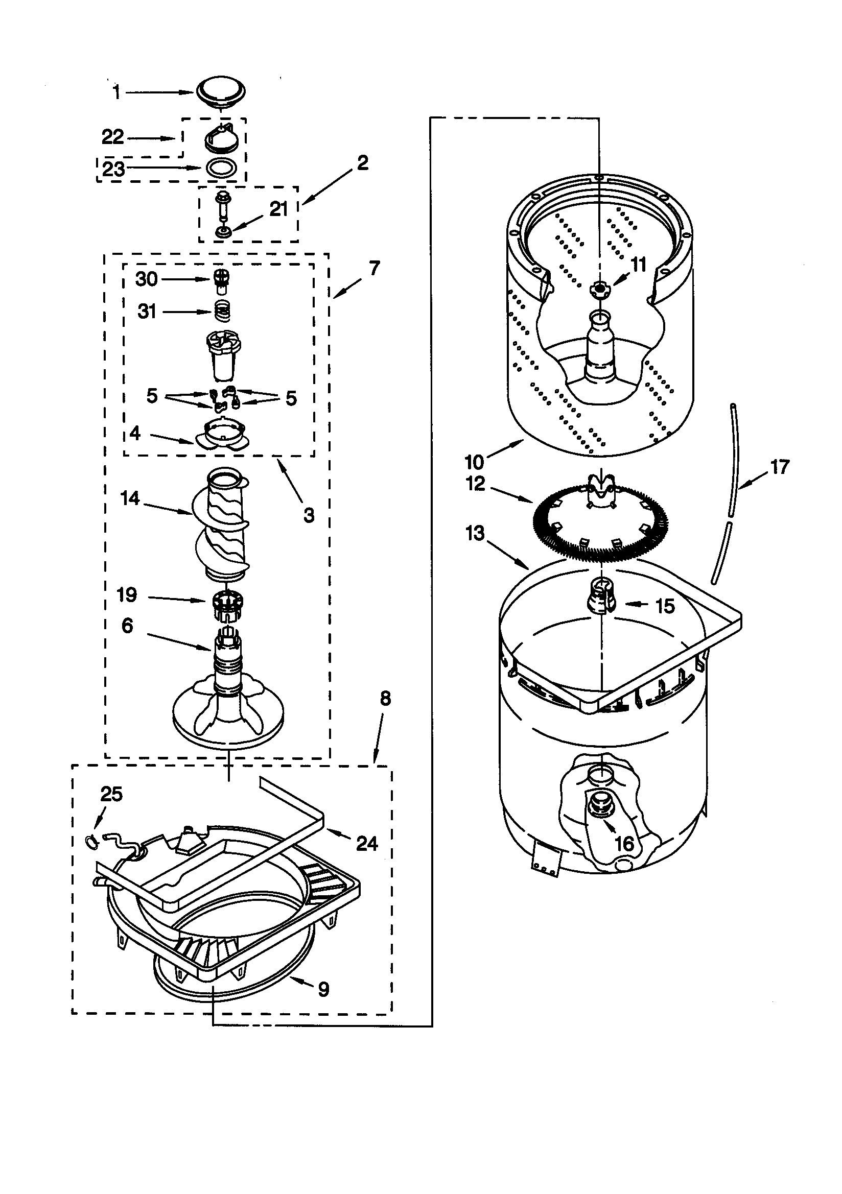 AGITATOR, BASKET AND TUB