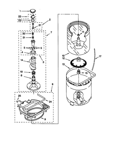 Agitator, basket and tub