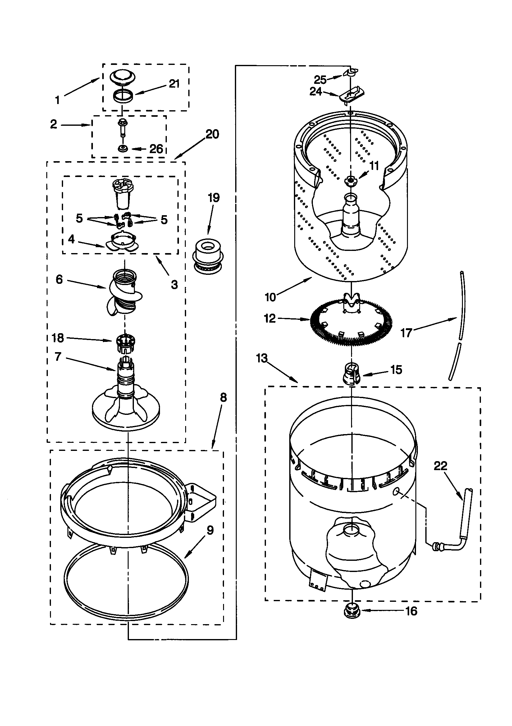 Agitator/basket/tub