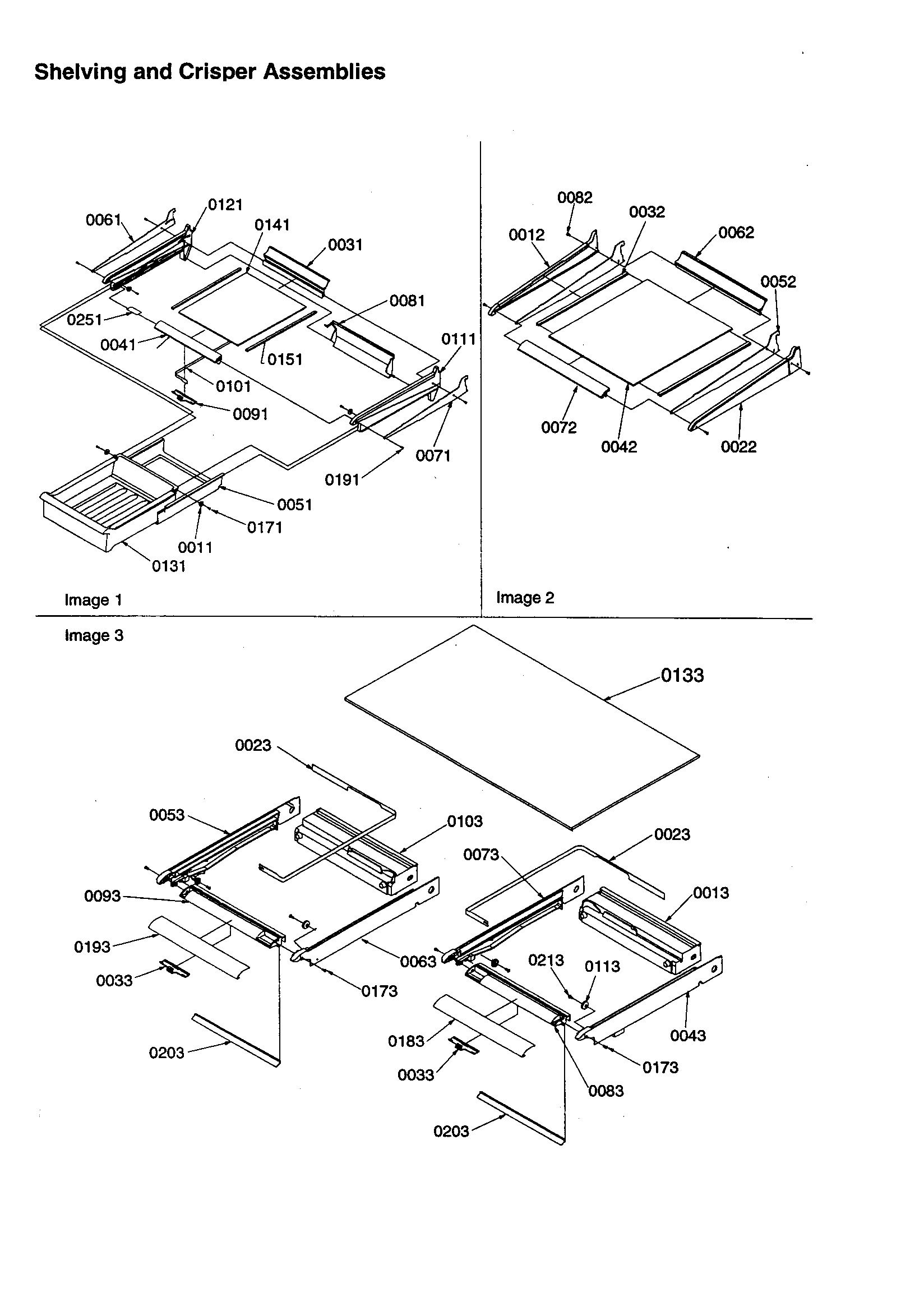 Shelving and crisper assemblies