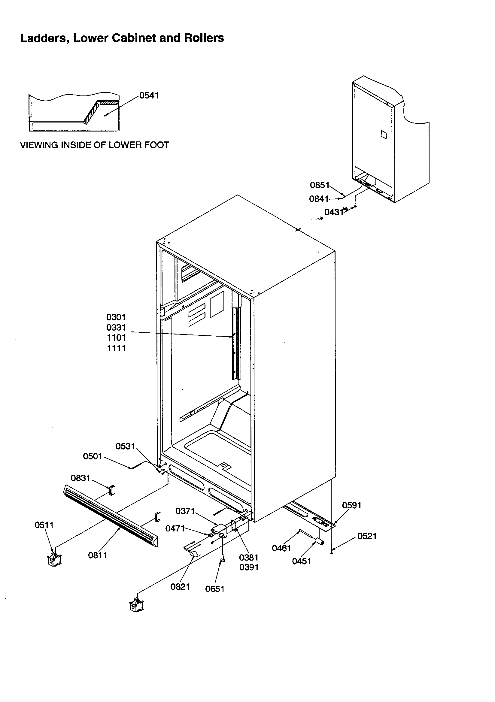 Ladders, lower cabinet and rollers