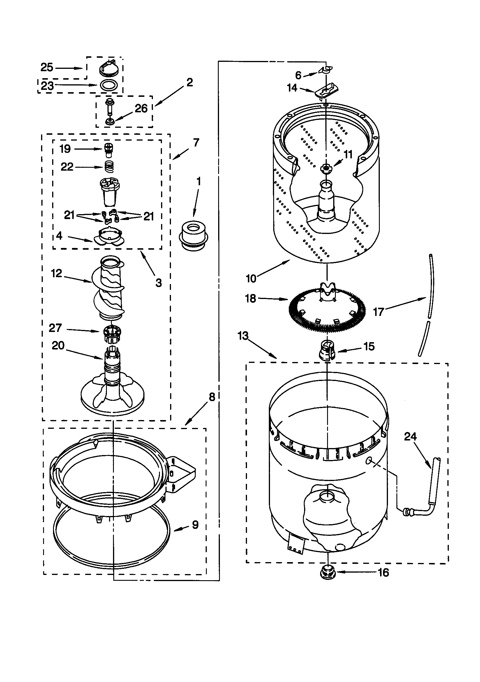 Agitator/basket/tub