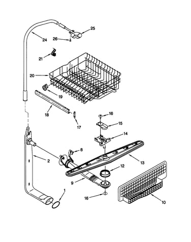 Upper dishrack and water feed