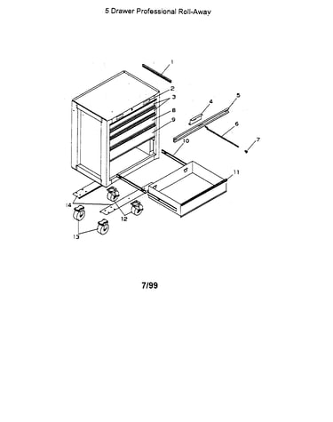 5 drawer professional roll-away