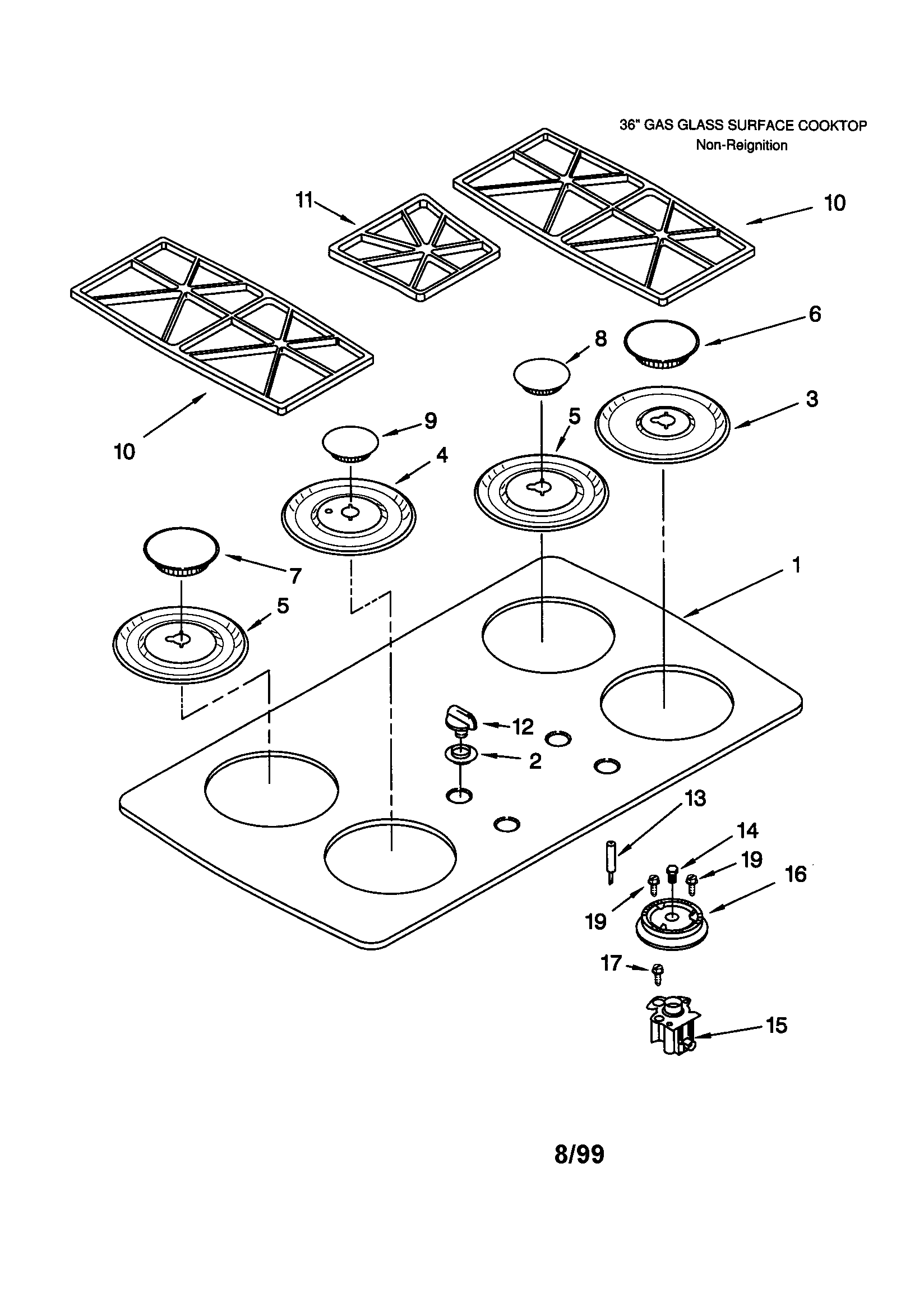 Cooktop, burner and grate