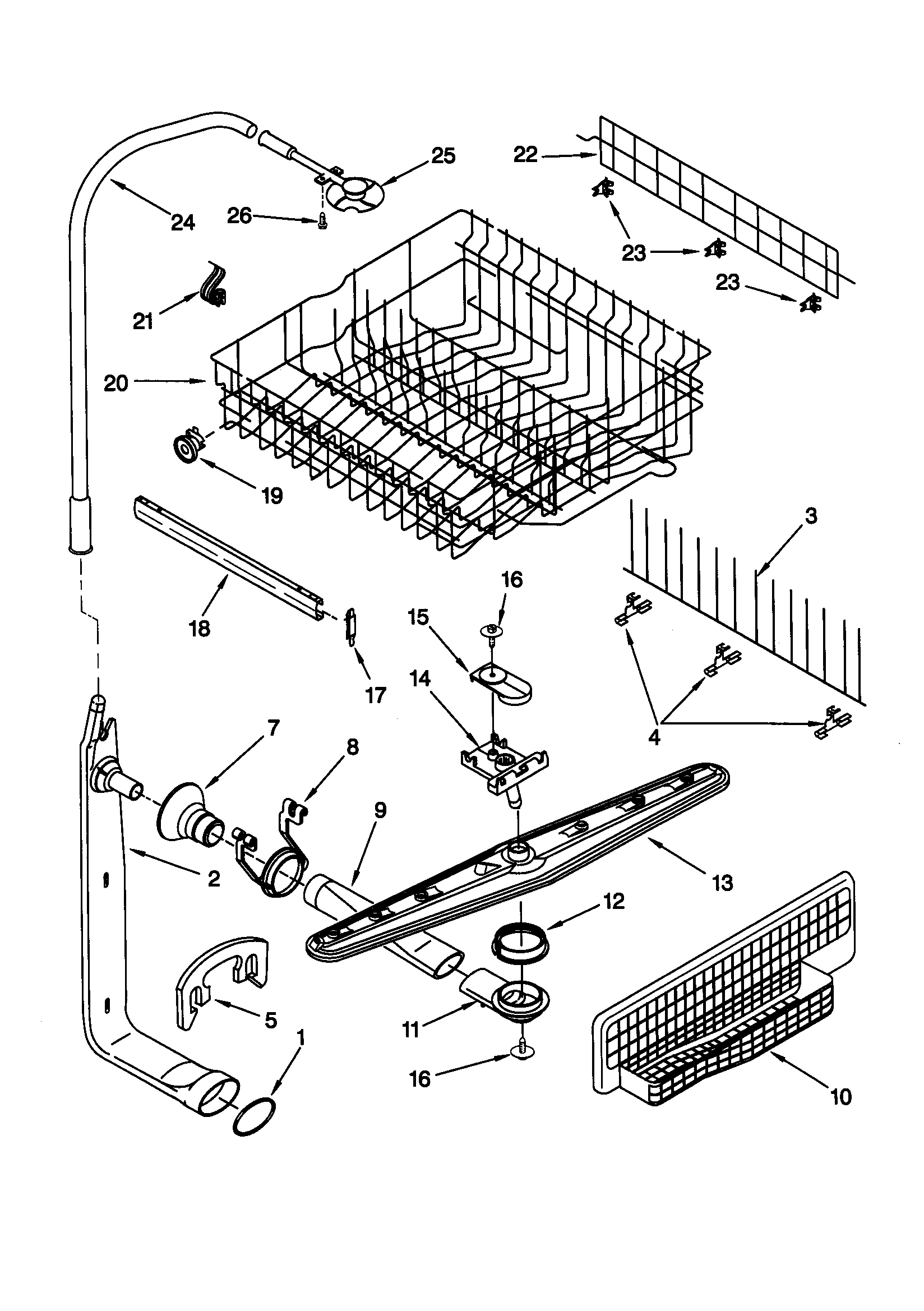 Upper dishrack/water feed