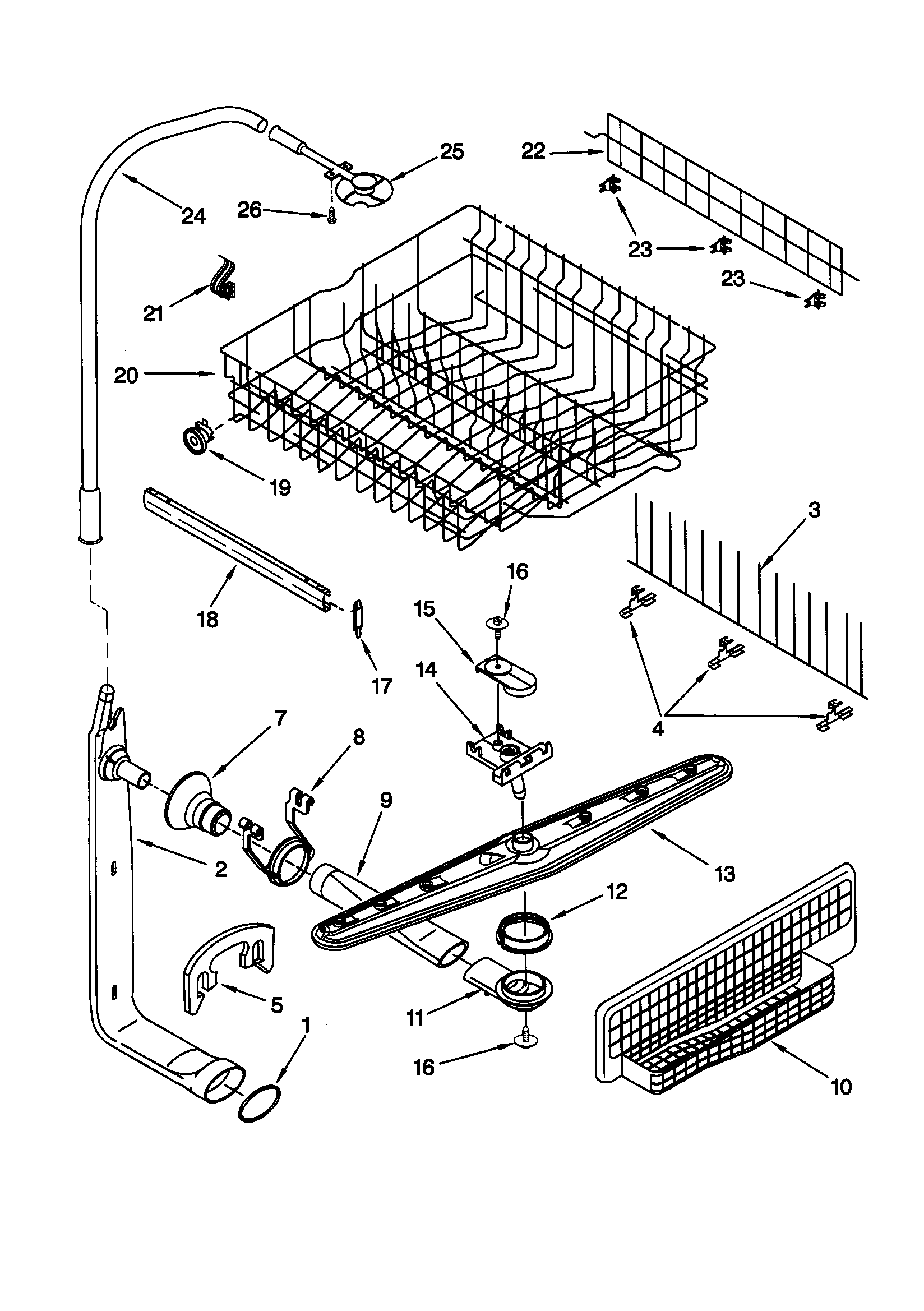 Upper dishrack/water feed