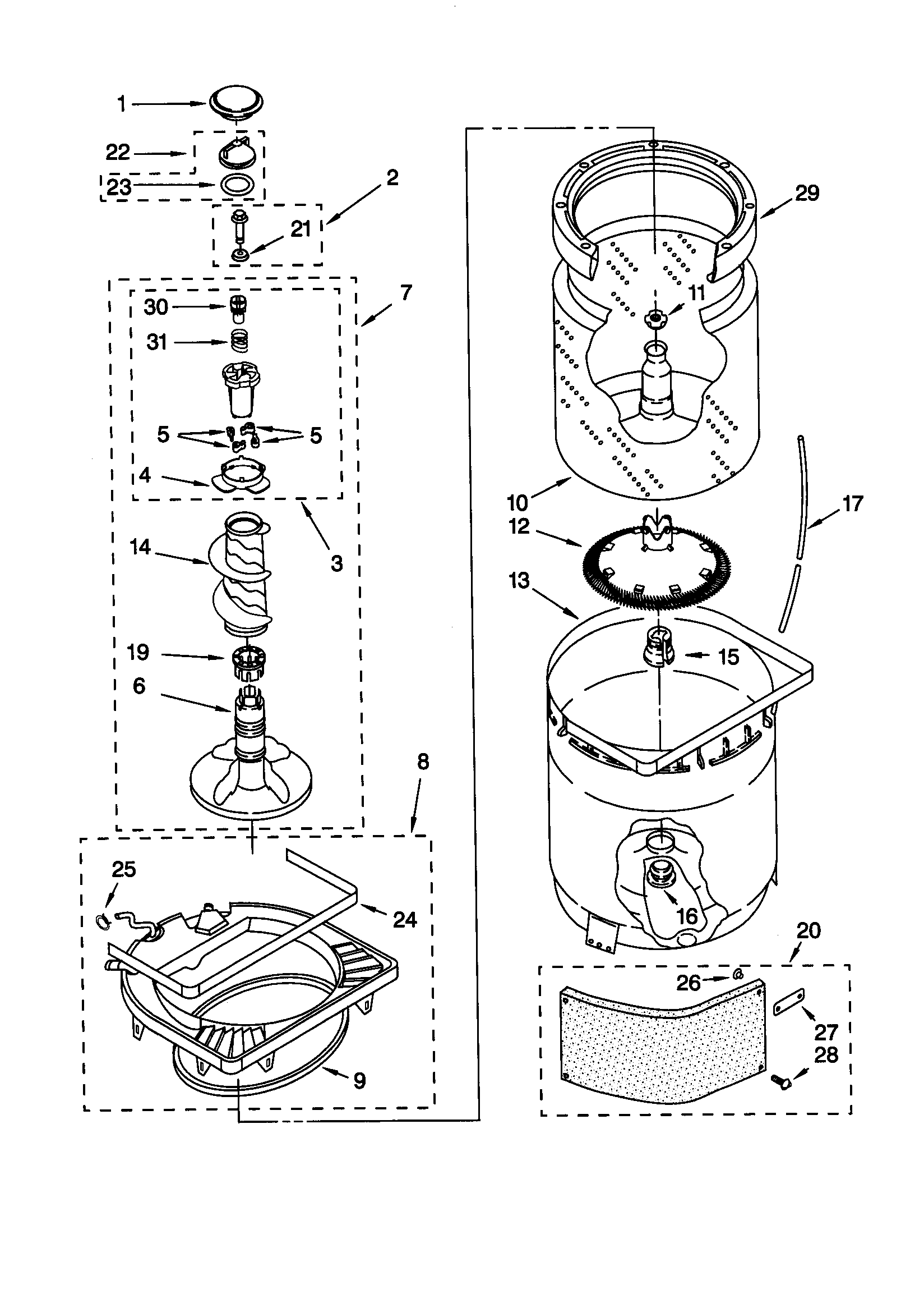 Agitator, basket and tub