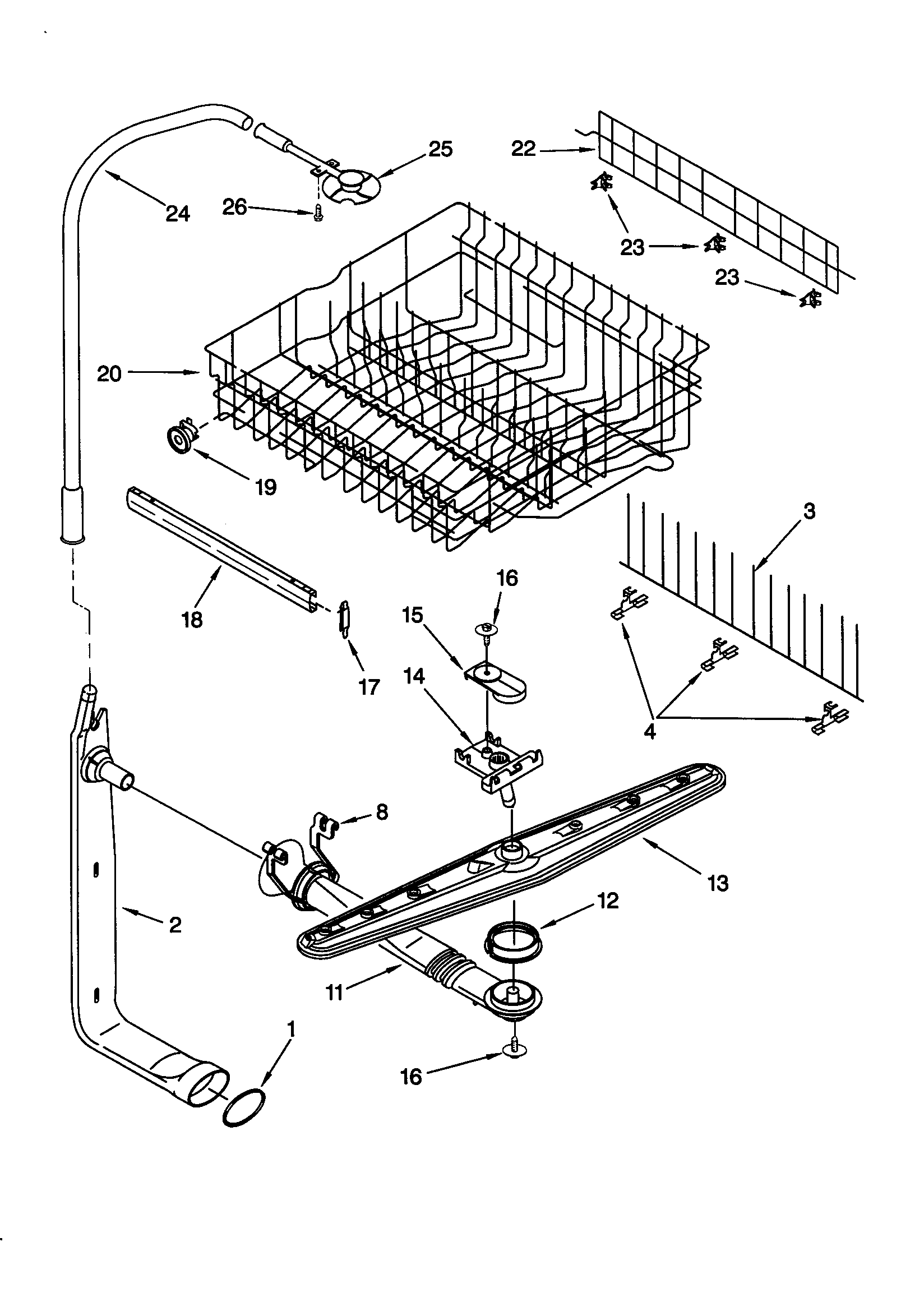 Upper dishrack/water feed