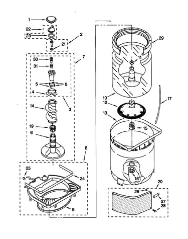 Agitator, basket and tub