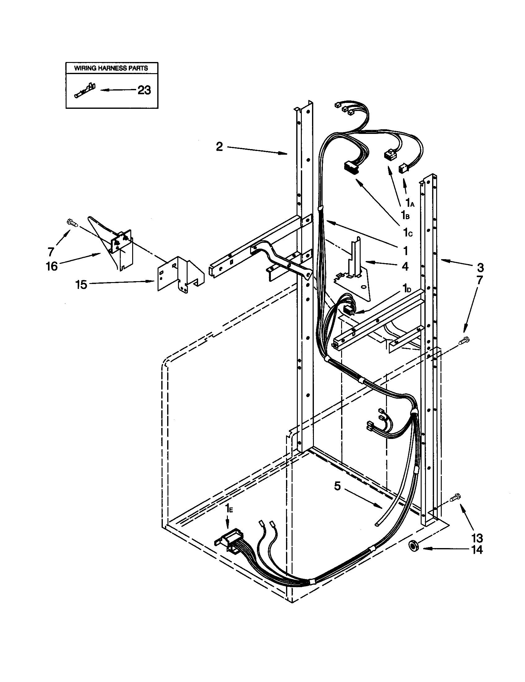 Dryer support and washer harness