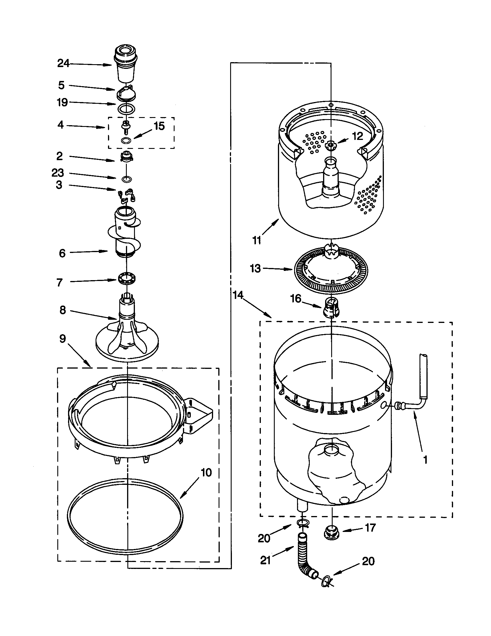 AGITATOR, BASKET AND TUB