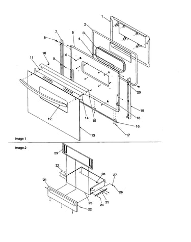 Oven door and storage drawer