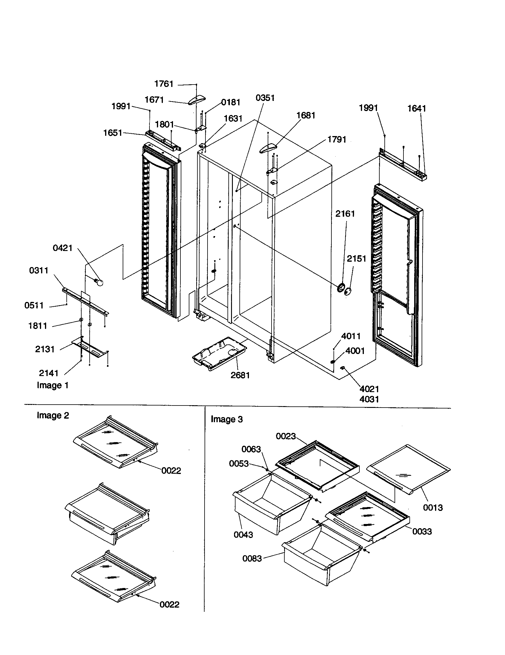 Lights/hinges/shelving assembly