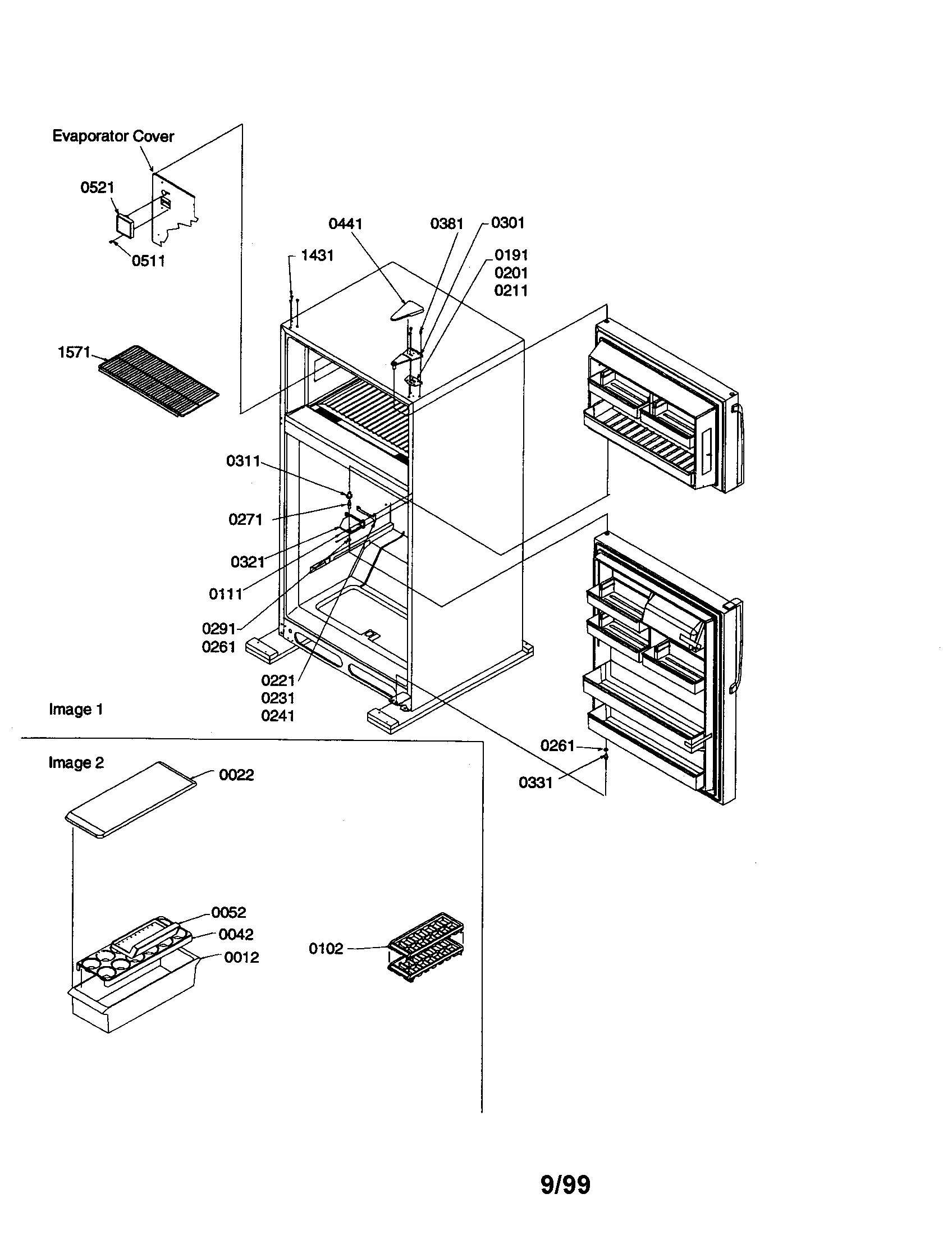 Hinges/freezer shelves/accessories