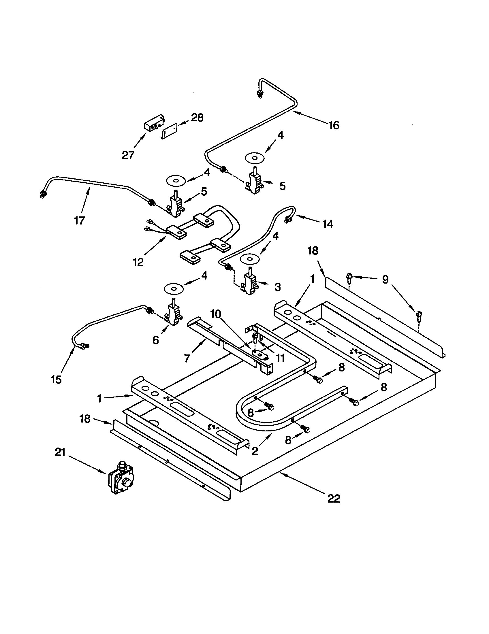 Burner box/gas valves/switches