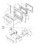 Oven door and storage drawer