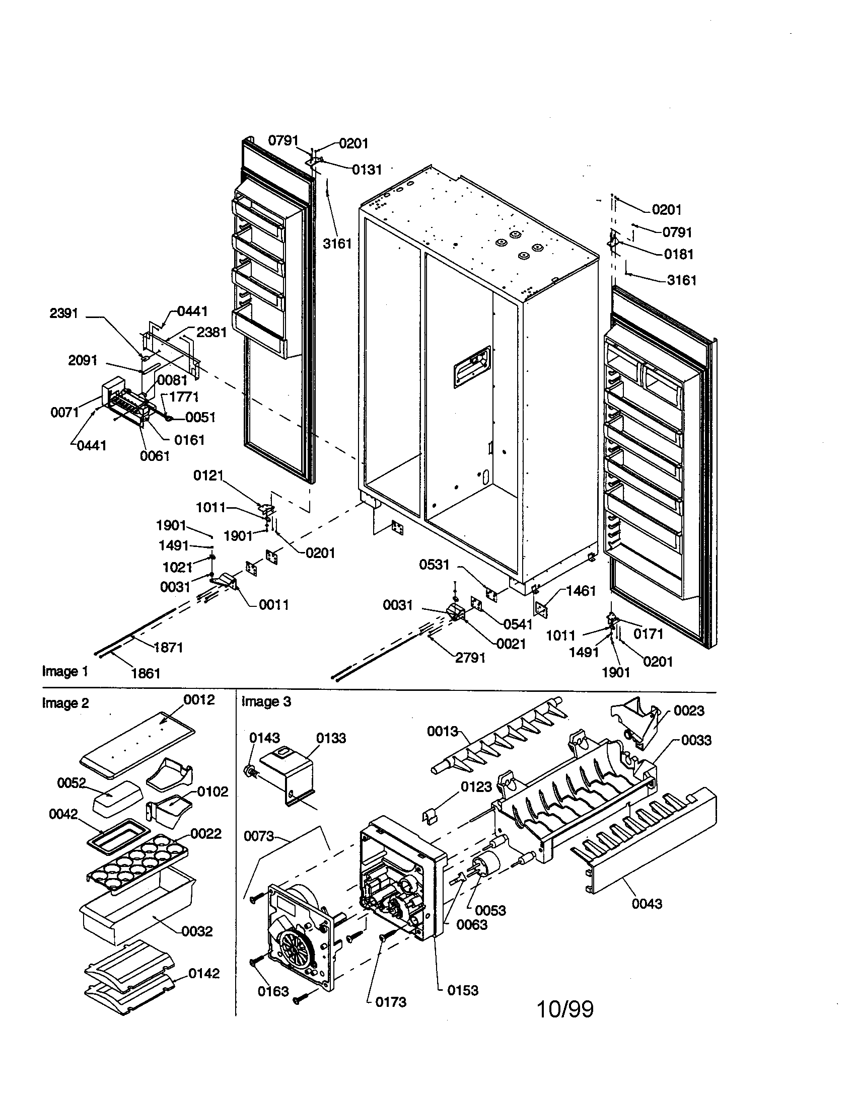 Hinges, ice maker and accessories