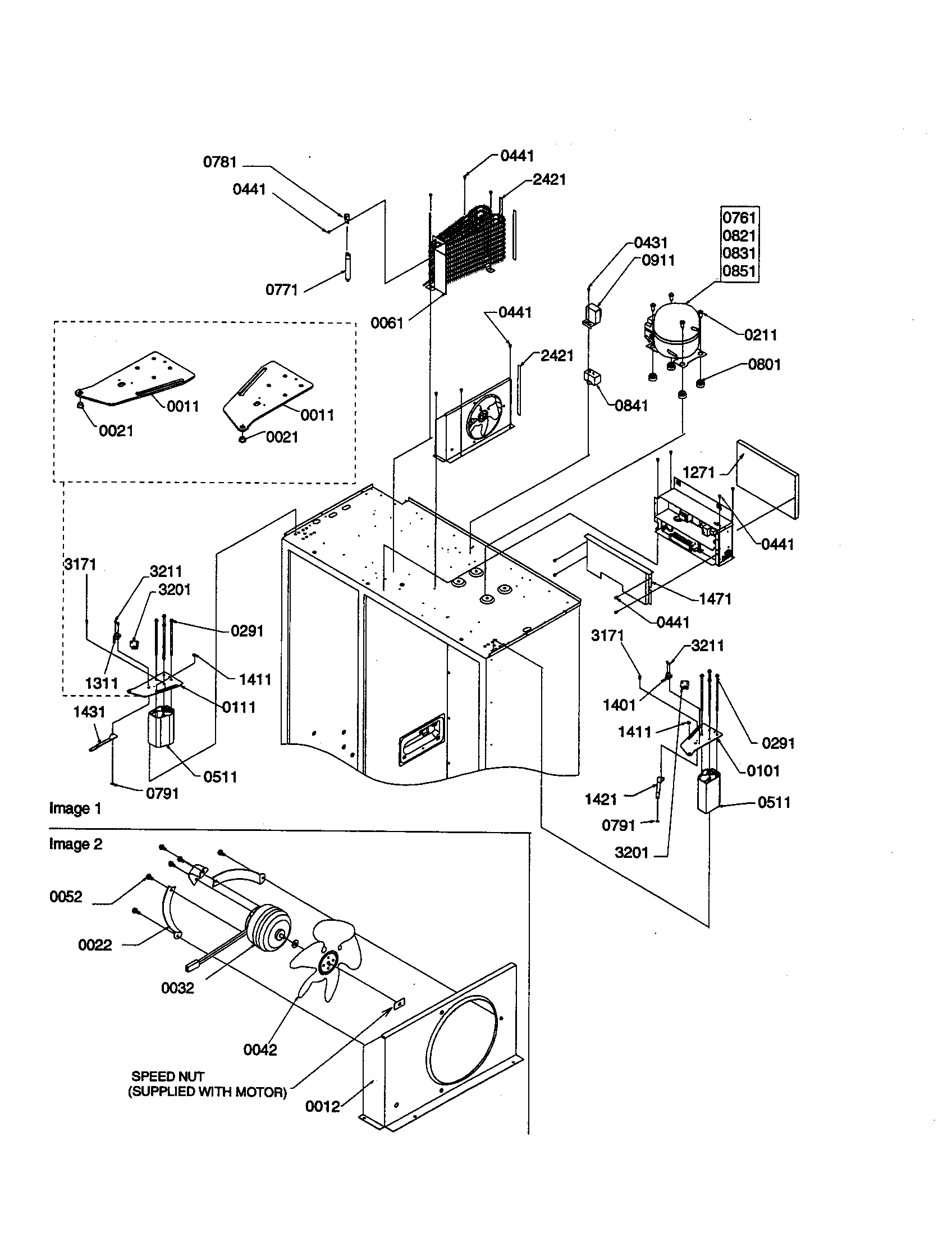 Top hinge/condenser/compressor area