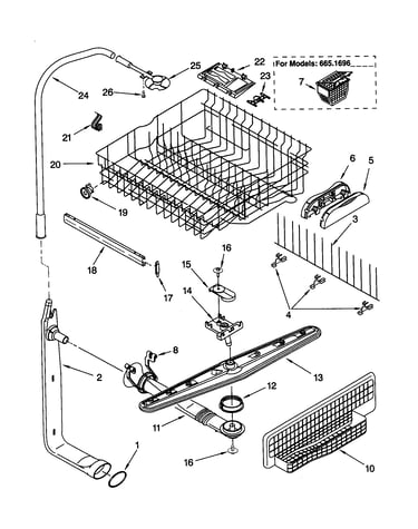 Upper dishrack and water feed